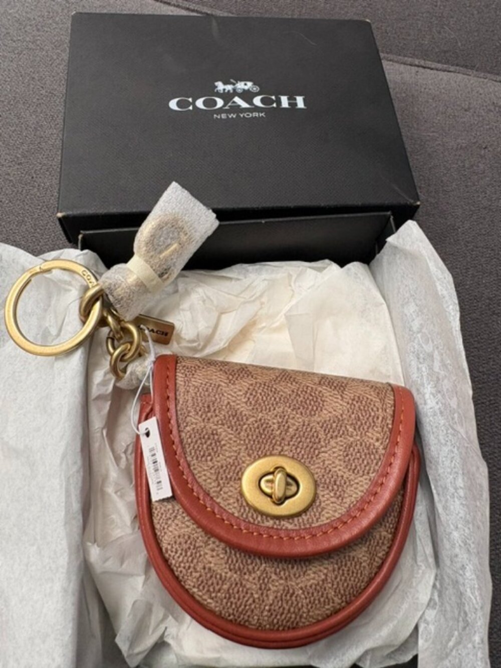 COACH Mini Saddle Bag charm in signature canvas/leather NWT